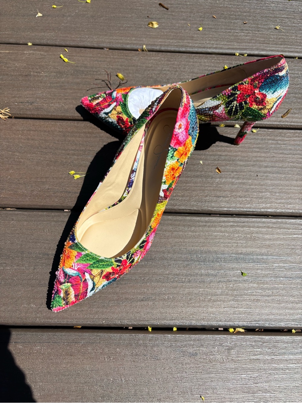 Jessica Simpson Multicolor Floral Pointed-Toe Kitten Heels